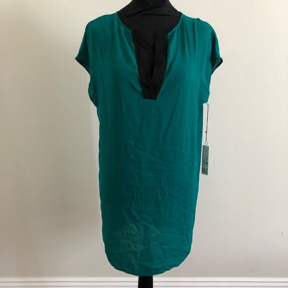 Three Eighty Two XS Green Caftan Mini Dress‎ Jungle V-Neck Cap Sleeve NWT - Picture 2 of 8